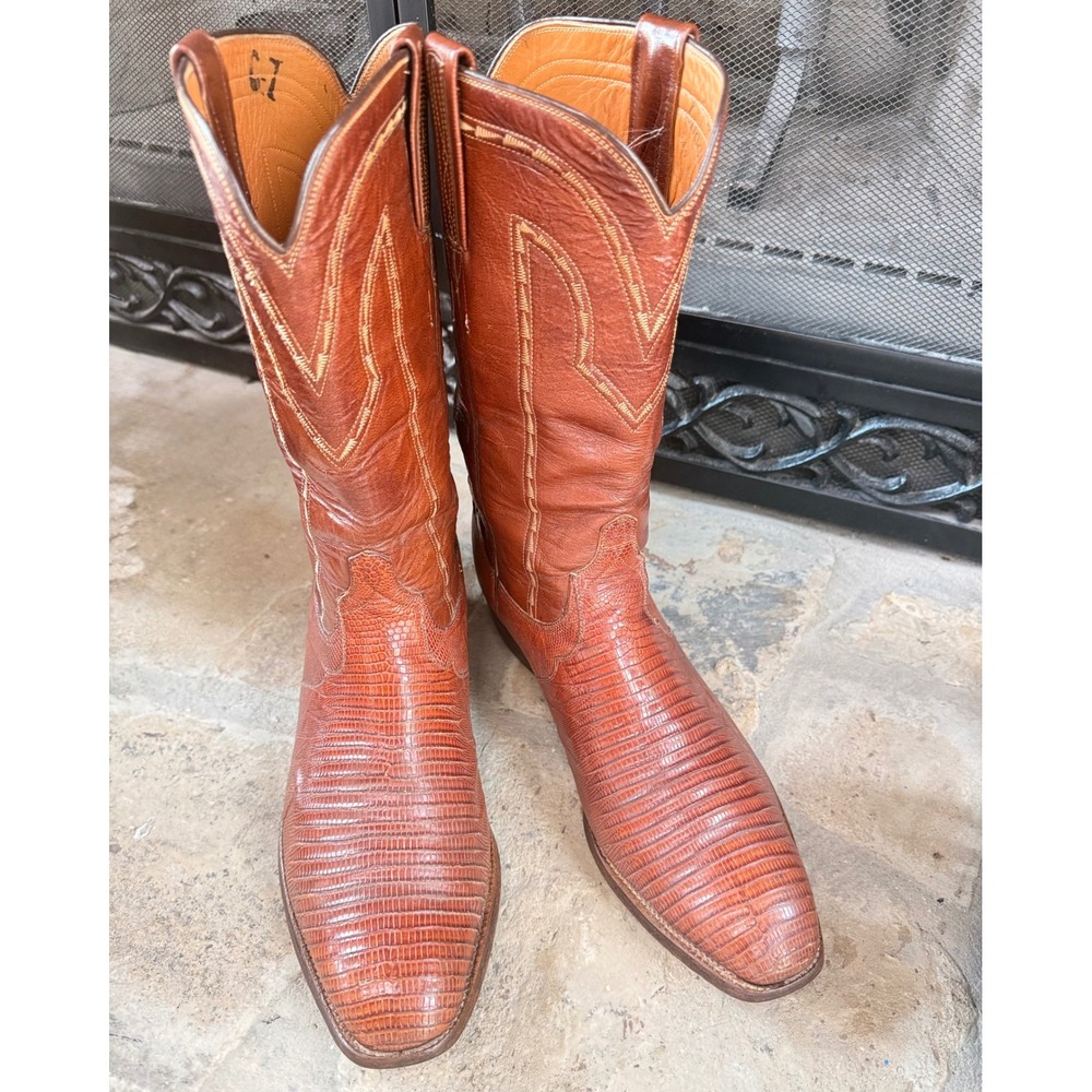 Vintage Lucchese San Antonio Teju Lizard Cowboy Boots 10.5D 1331PX